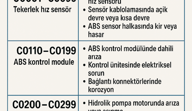Abs Fren Sistemi Ariza Kodlari