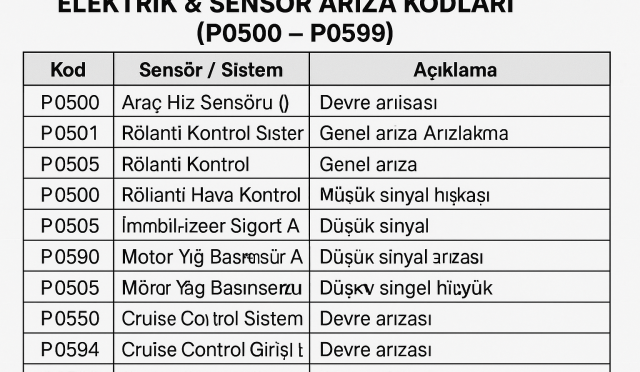 Elektrik Ve Sensor Ariza Kodlari